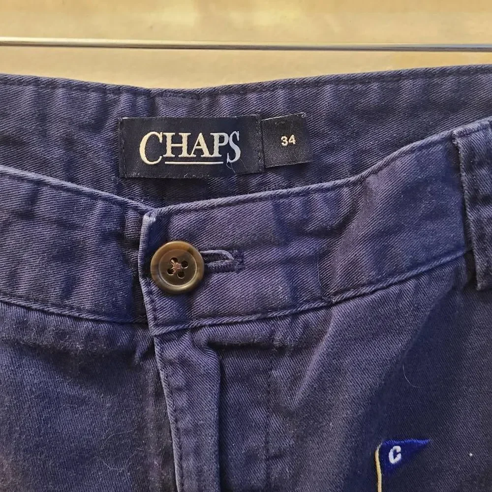 Men Chaps Blue Shorts wirh embroidered flags size 34 - Picture 2 of 6